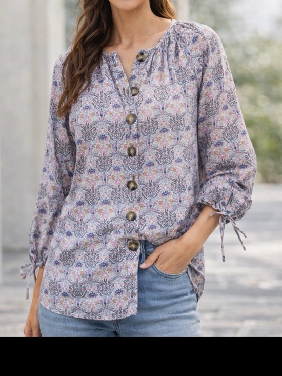 J. Crew Tops - J.Crew Liberty Fabric Floral Button Front Tunic Size M